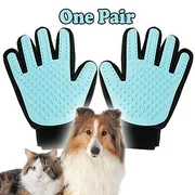 Pet Grooming Gloves Brush Dog Cat Hair Remover Mitt Massage Deshedding 1 Pair Light Blue