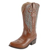 SheSole Women's Western Wide Calf Embroidered Cowgirl Cowboy Boots Tan US Size 8