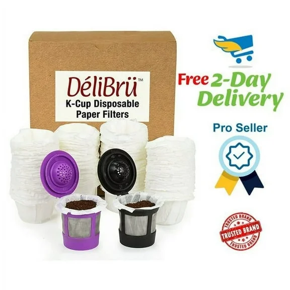 Paper Filters for Reusable Coffee Pods Fits All Brands Compatible With All - Disposable Paper Filter (100/Box) by Delibru