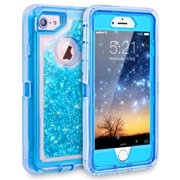 Apple IPhone 8 / IPhone 7 / IPhone 6 / 6S Tough Defender Sparkling Liquid Glitter Heart Case With Transparent Holster Clip