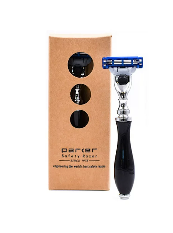 Parker Safety Razor Deluxe Gillette Mach 3 Compatible Razor For a Close Shave  Premium Black Resin Handle with Chrome Trim  One Gillette Mach 3 Triple Blade Cartridge Included