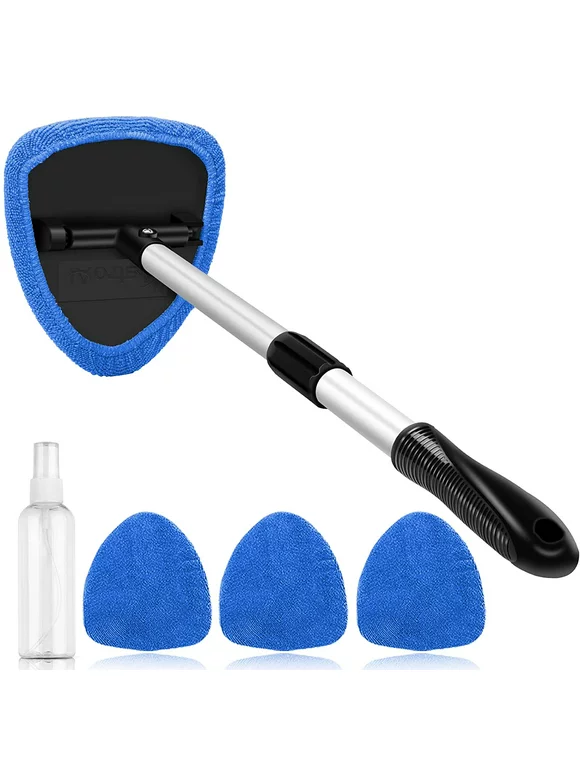 AstroAI, Car Window Cleaner, Microfiber Car Windshield Cleaning Tool with Extendable Handle and Washable Reusable Cloth Pad Head Auto Interior Exterior Glass Wiper Kits, Blue