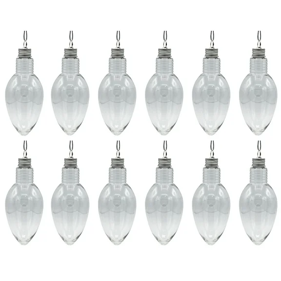 12 Pack - 5.5 Inch Christmas Light Bulb Ornament, Clear Plastic Fillable DIY Light Bulb w/Screw Caps -Great for DIY Crafts, Candy