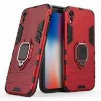 Dteck For Apple iPhone XR 6.1 inch (2018 Release) Case, [Magnetic Car Mount] Heavy Duty Armor Protective Rugged 2 in 1 Shock-Absorbing Case with 360 Degree Rotation Ring， Red