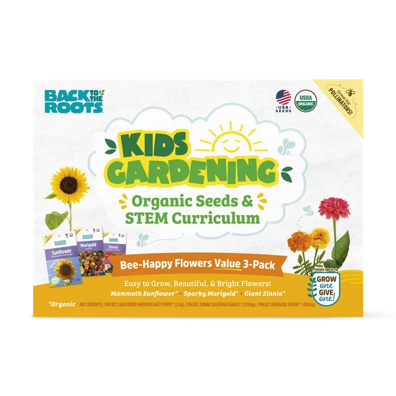 Back to the Roots Kids Gardening Organic Flower Seeds and STEM Curriculum (3 Pack)