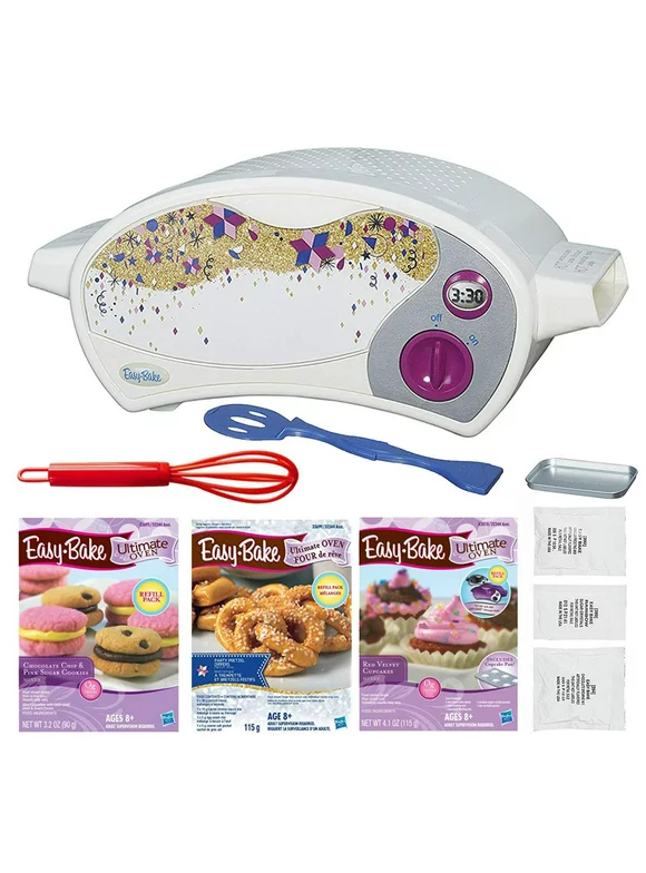 FIVE DEALS Easy Bake Oven Star Edition + Chocolate Chip and Pink Sugar Refill + Red Velvet Cupcakes Refill + Party Pretzel Refill Pack + Mini Whisk.