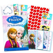 Frozen Valentines Day Cards Set with Heart Stickers (32 Valentines, 8 Designs)