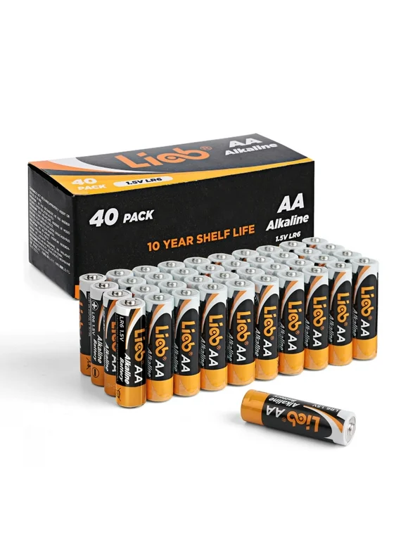 LiCB 1.5 Volts Alkaline AA Batteries 40 Pack, Long-Lasting Alkaline Double a Battery