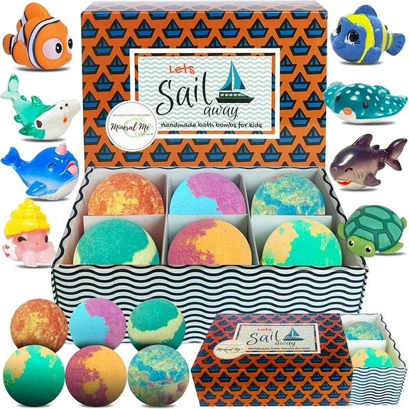 Mineral Me Kids Bath Bombs with Sea Animal Toys Inside - Natural & Organic, Birthday Gift for Kids