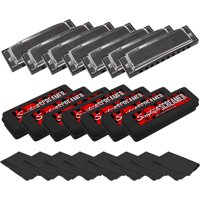 Sawtooth Chrome Plated Screamer Harmonica 7 Pack with Cases and Cloths