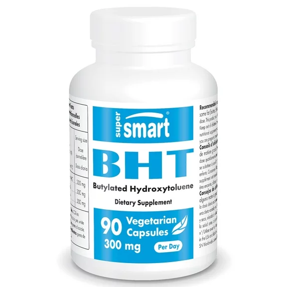 Supersmart - (BHT) Butylated Hydroxytoluene 300 mg per Day - Immune Support & Antioxidant | Non-GMO & Gluten Free - 90 Vegetarian Capsules