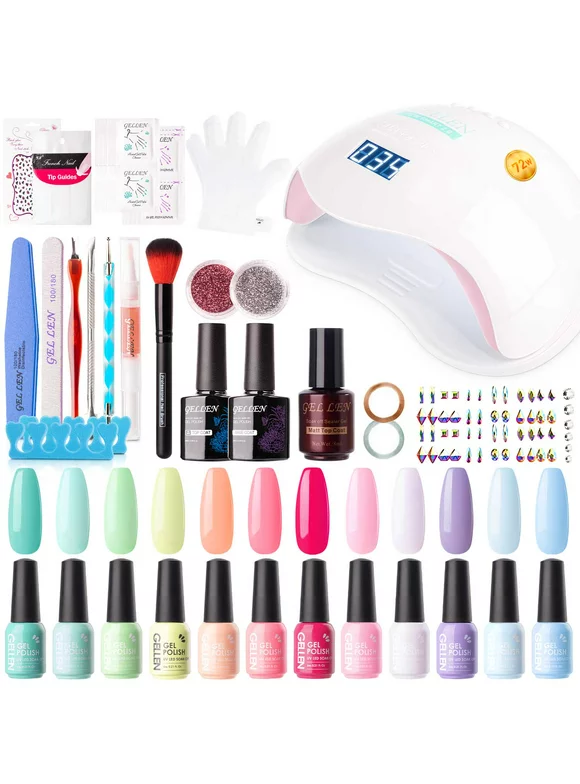 Gellen 12 Colors Colorful Rainbow Gel Nail Polish Starter Manicure Sets  - with 72W UV/LED Nail Lamp
