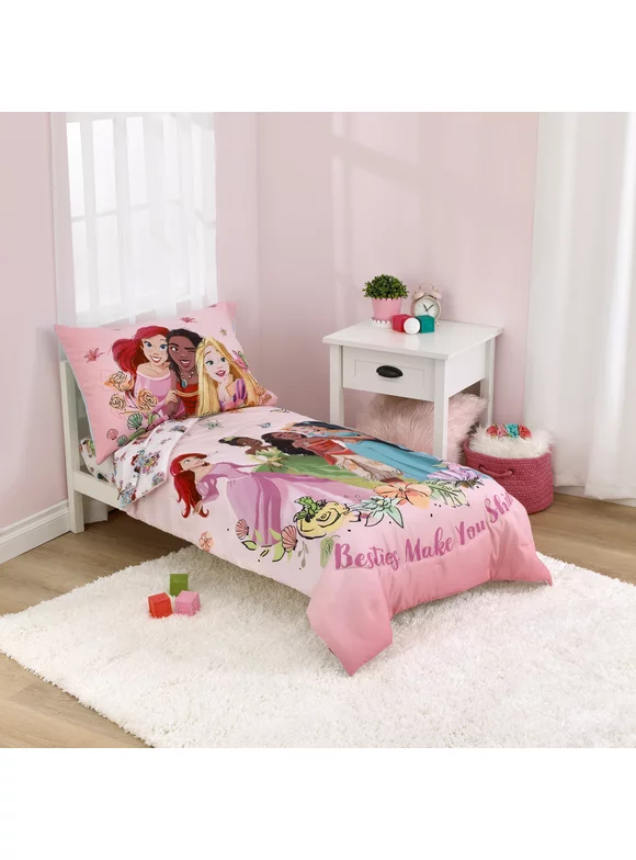 Disney Princess 4-Piece Bedding Set, Toddler Bed, Friends Are Magic, Pink, Polyester