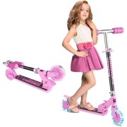 CAROMA Scooter for Kids with LED Light Up Wheels, Adjustable Height Kick Scooters for Boys and Girls Ages 3-8, Rear Fender Break, Foldable Kids Scooter, 110lb Weight Capacity