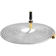 50' 304 Stainless Steel Garden Hose, Lightweight Metal Hose with Free Nozzle, Guaranteed Flexible and Kink Free