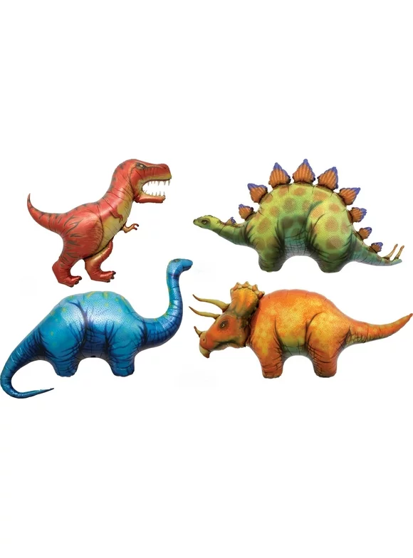 4 Dinosaur Foil Mylar Balloons Party Decorations Triceratops Stegosaurus T-Rex