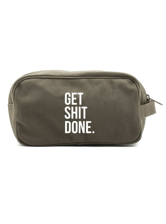 Get Sh*t Done Text Canvas Shower Kit Travel Toiletry Bag Case in Olive & White
