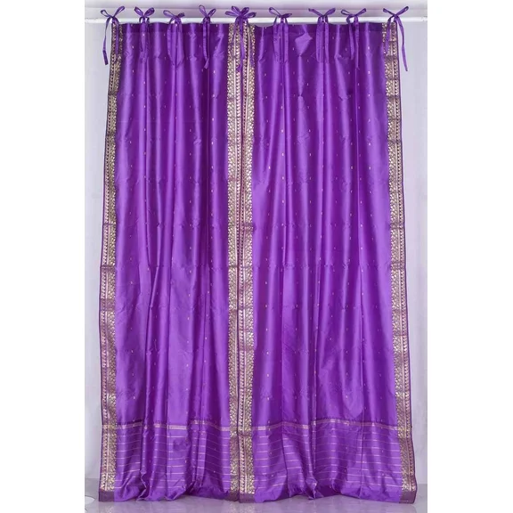 Lavender Tie Top Sheer Sari Curtain / Drape / Panel - Piece