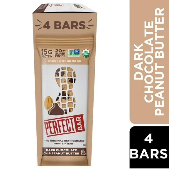 Perfect Bar, Dark Chocolate Chip Peanut Butter Protein Bar, 2.3 Ounce Bar, 4 Count