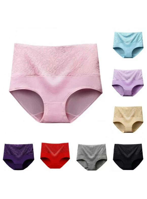 5 Pack Women High Waist Tummy Control Cotton Briefs Jacquard Full Coverage Belly Panties Menstrual Period Briefs