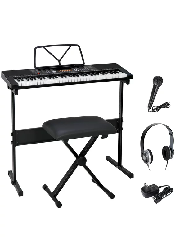 ZENY 61-Key Portable Electronic Piano LED Display Keyboard Kit W/ Music Stand, Headphones, Microphone