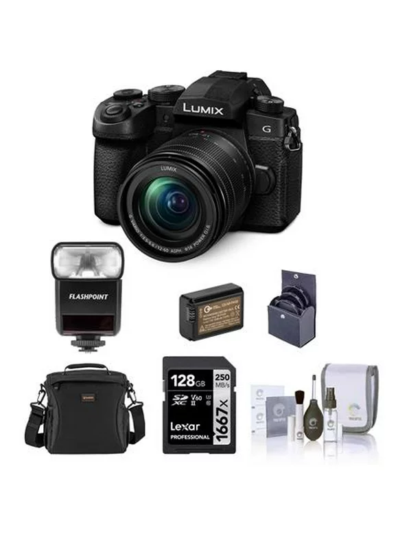 Lumix G95 Mirrorless Camera with Lumix G Vario 12-60mm f/3.5-5.6 MFT Lens Bundle with Flashpoint TTL Flash, Shoulder Bag, 64GB SD Card, Extra Battery, 58mm Filter Kit, Cleaning Kit