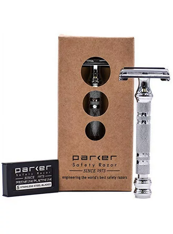 Parker 66R Butterfly Open Double Edge Safety Razor - 5 Premium Blades included
