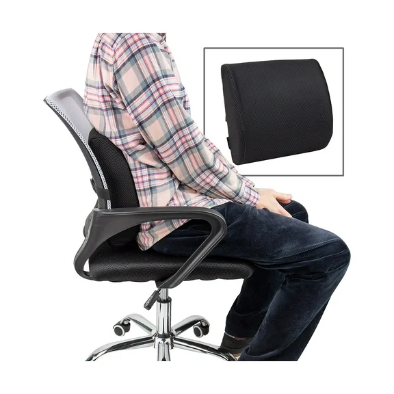 Mind Reader Ergonomic Lower Back Cushion, Office Chair Support, Memory Foam, Black