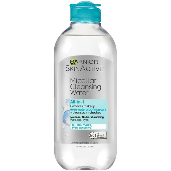 Garnier SkinActive Waterproof Makeup Micellar Cleansing Water Liquid Face Wash, 13.5 fl oz