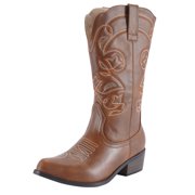 SheSole Wide Calf Western Cowboy Cowgirl Boots For Women Tan
