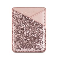 Dteck Cell Phone Wallet, PU Leather Stick on Wallet For Credit Card,Business Card and Id, Works with iPhone 6/iPhone XS Max/Galaxy S9/Galaxy Note 9 and most smartphones - Glitter Rosegold