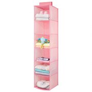 mdesign long soft fabric over closet rod hanging storage organizer with 6 shelves for child/kids room or nursery - herringbone print - pink