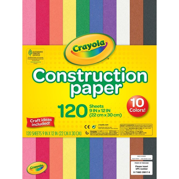Crayola Construction Colored Paper in 10 Assorted Colors, School Supplies, 120 Pcs, Child