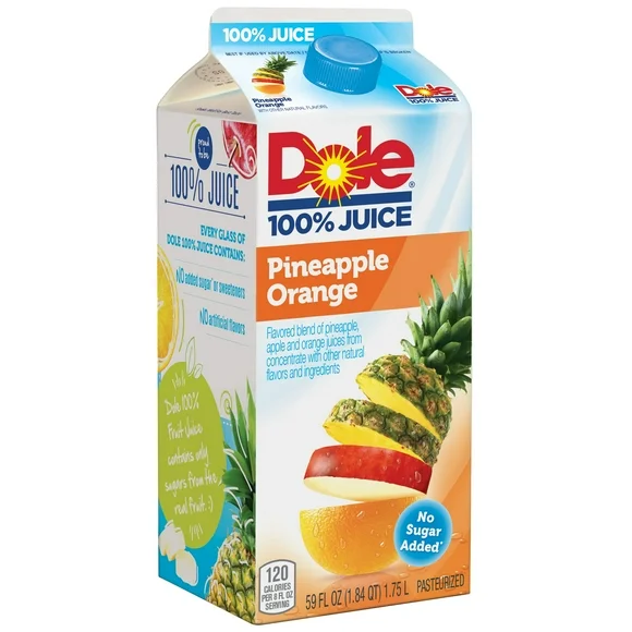 Dole Pineapple Orange 100% Juice Drink, 59 fl oz Bottle, Refrigerated