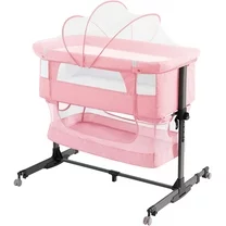 Nordmiex Baby Bassinet 3 in 1 Adjustable Bedside Sleeper Bed for Infant Baby with Breathable Net, Pink