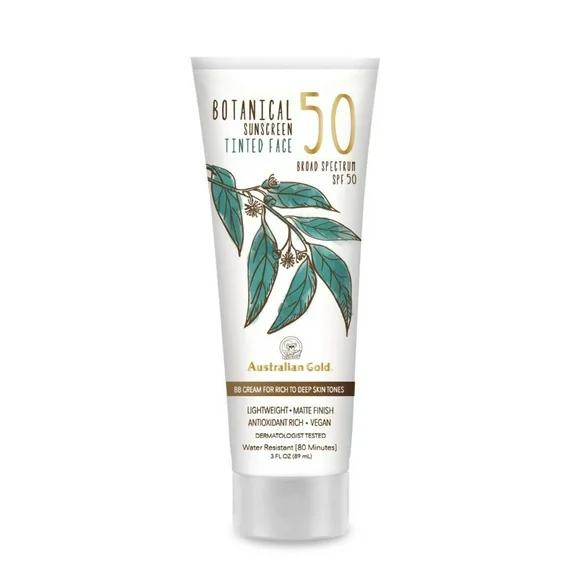 NEW Australian Gold Botanical Sunscreen Tinted Face BB Cream SPF 50, 3 Ounce