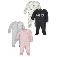 Wonder Nation Baby Girl Pajamas Zip-up Sleep 'N Play Sleepers, 4-Pack