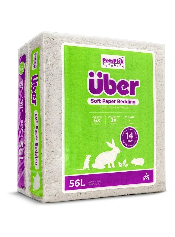 PetsPick Uber Soft Paper Pet Bedding for Small Animals, White 56L