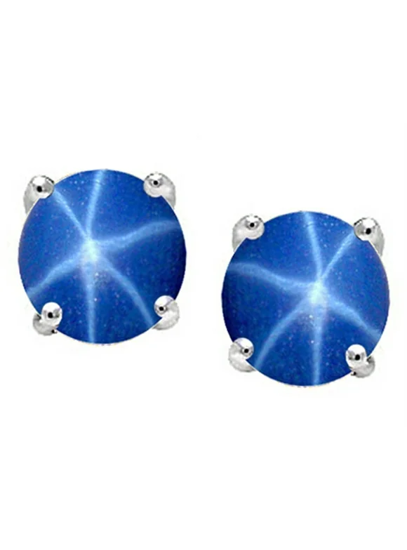 Tommaso Design Round Created Star Sapphire Earrings Studs