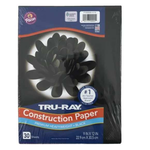 Tru-Ray Pacon 9"x12" Black Construction Paper, 30 Count