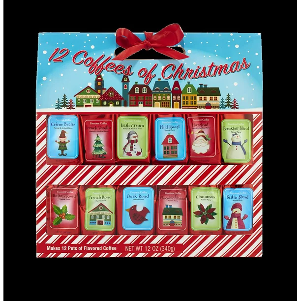 12 Coffees of Christmas Holiday Boxed Gift Set, 12 Assorted Flavors, 12oz. 12 Piece