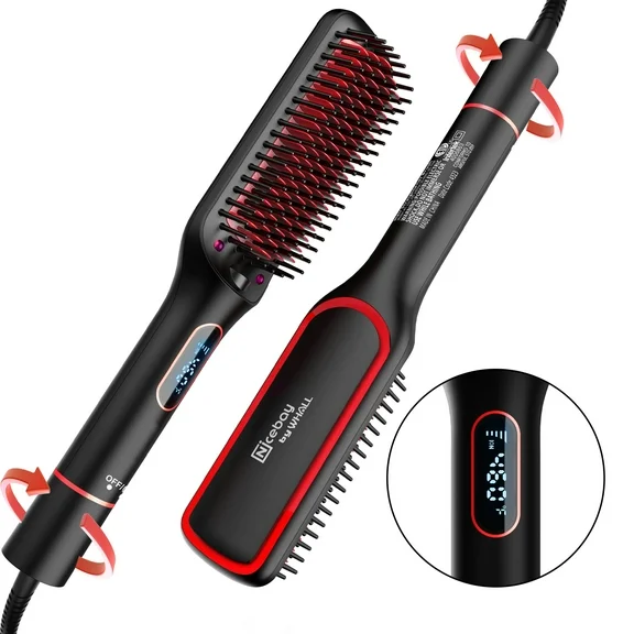 NICEBAY® Hair Straightener Brush, Negative Ion Hair Straightening Brush with LED Display Screen, Plastic