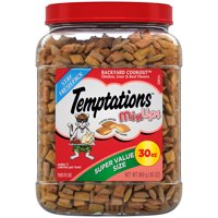TEMPTATIONS MixUps, Crunchy and Soft Cat Treats, Backyard Cookout Flavor, 30 oz. Tub (Various Sizes)