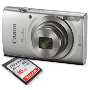 Canon PowerShot ELPH 180 Digital Camera (Silver) + 16GB SDHC Memory Card