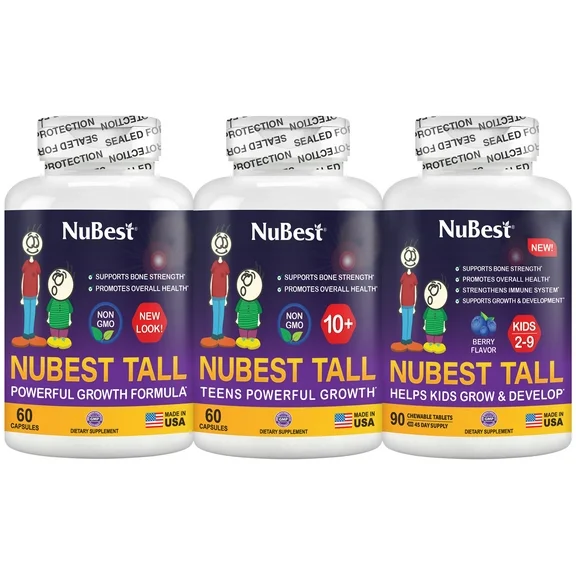 Bundle: NuBest Tall 10  for Age 10  and Teens, NuBest Tall for Age 5  and Teens & NuBest Tall for Kidz Ages 2 to 9 (Chewable Tablets)