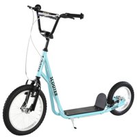 Aosom Teens Youth Scooter Ride On Toy with Adjustable Handlebar, Dual Brakes, and Inflatable Wheels For Kids 5+, Blue