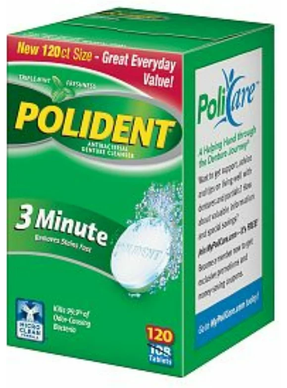 Polident 3 Minute, Antibacterial Denture Cleanser 120 ea (Pack of 2)