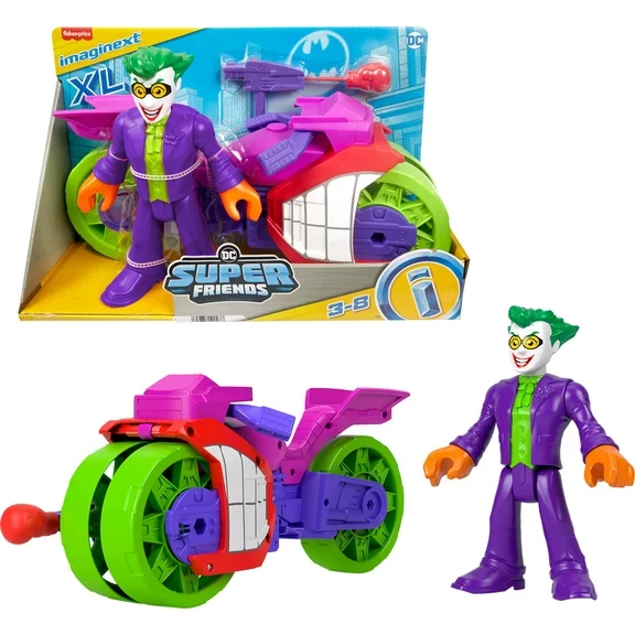 Imaginext DC Super Friends The Joker XL Figure and Laff Cycle Vehicle Set for Kids, 10-inches