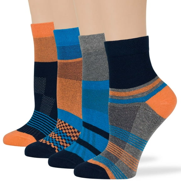 Womens Cotton Diabetic Ankle Socks Non-Binding Seamless Solid Loose Fit 4 Pack Medium 9-11 Dark Navy, Grey, Denim Blue, Salmon