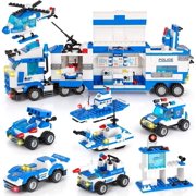 Exercise N Play 1338 Pcs City Police Mobile Command Center Building Set W/ Helicopter Tank Patrol Boat, STEM Toy Gift for Boys Girls Age 6-12
